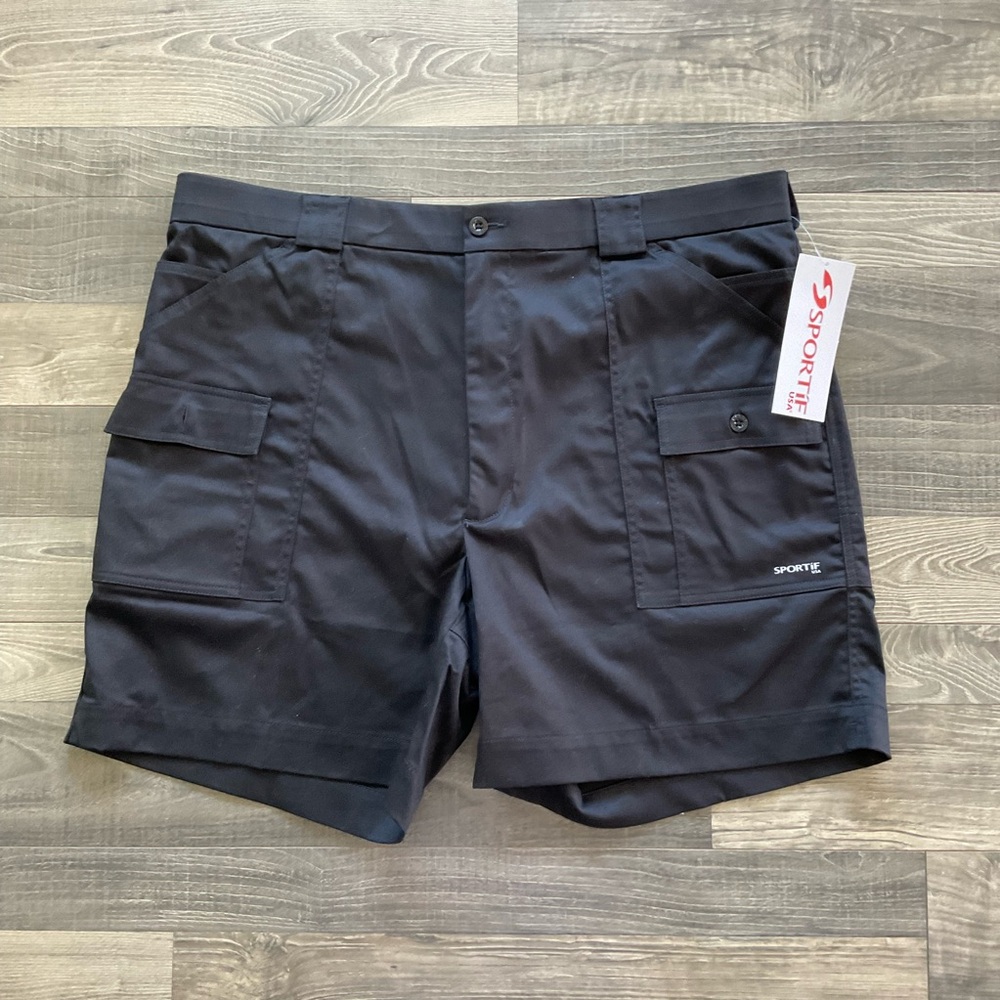 NWT Sportif USA Tidewater Cargo Shorts Men’s 44 Black Stretch 7 Pockets 618170